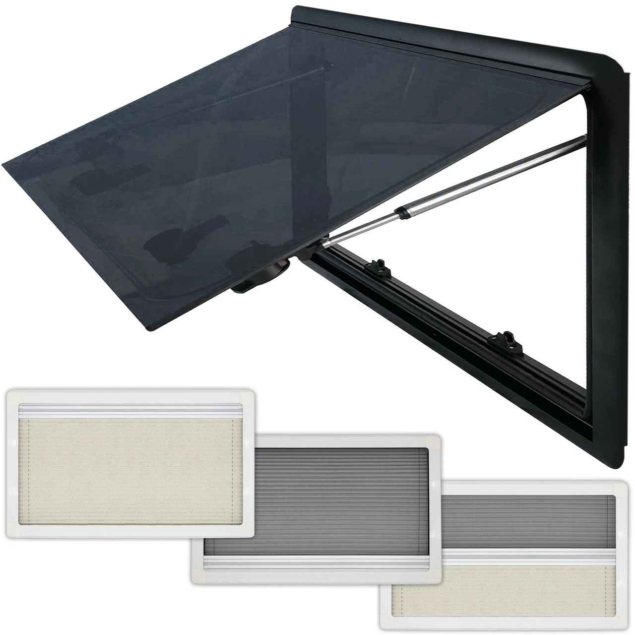 Adventurer Campervan Top Hinge Window With Blind And Fly Screen - Flush Acrylic Glass 1 Adventurer Campervan Top Hinge Window With Blind And Fly Screen - Flush Acrylic Glass